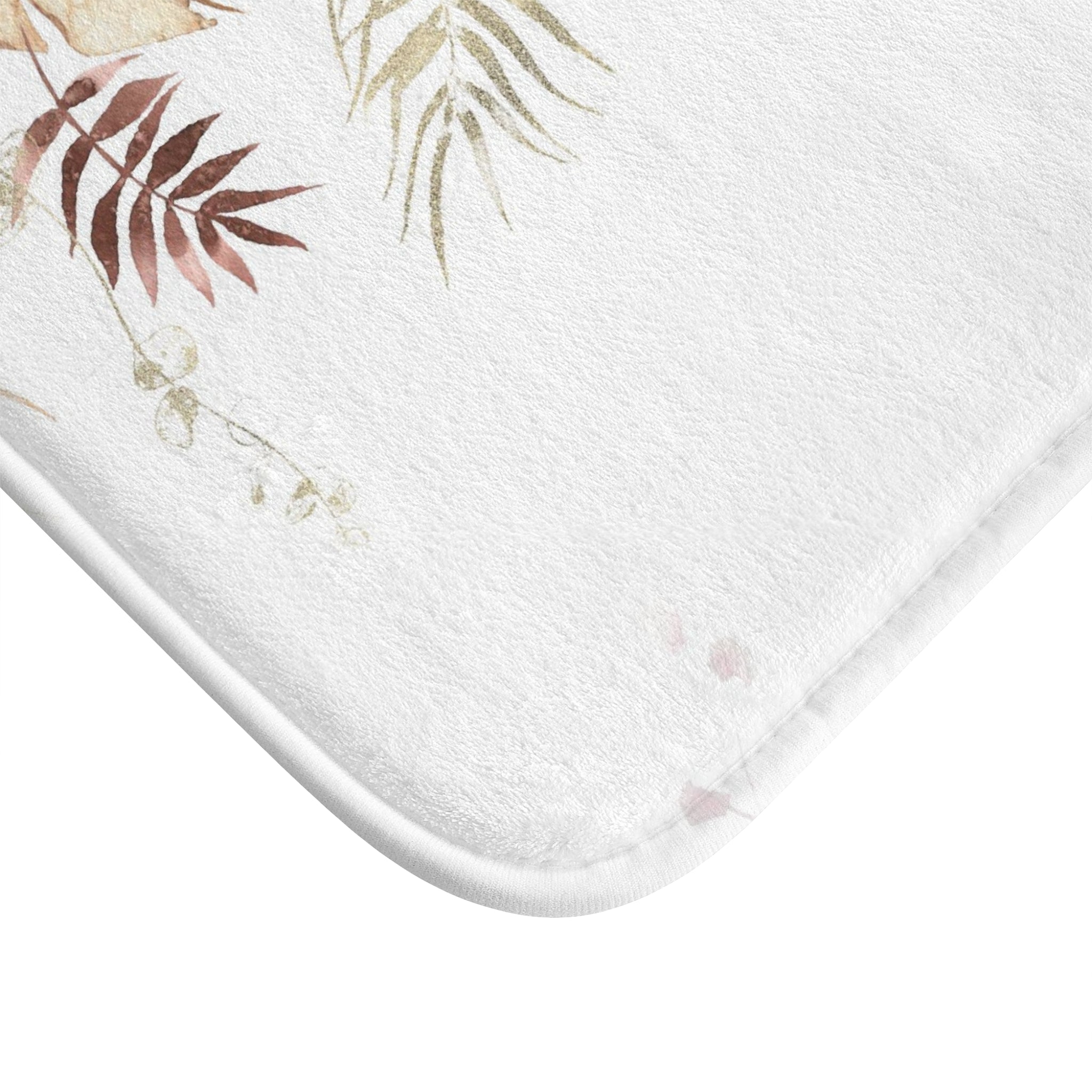 Floral Boho Bath, Kitchen Mat, Rug | White Earthy Beige Monstera Jungle Leaves