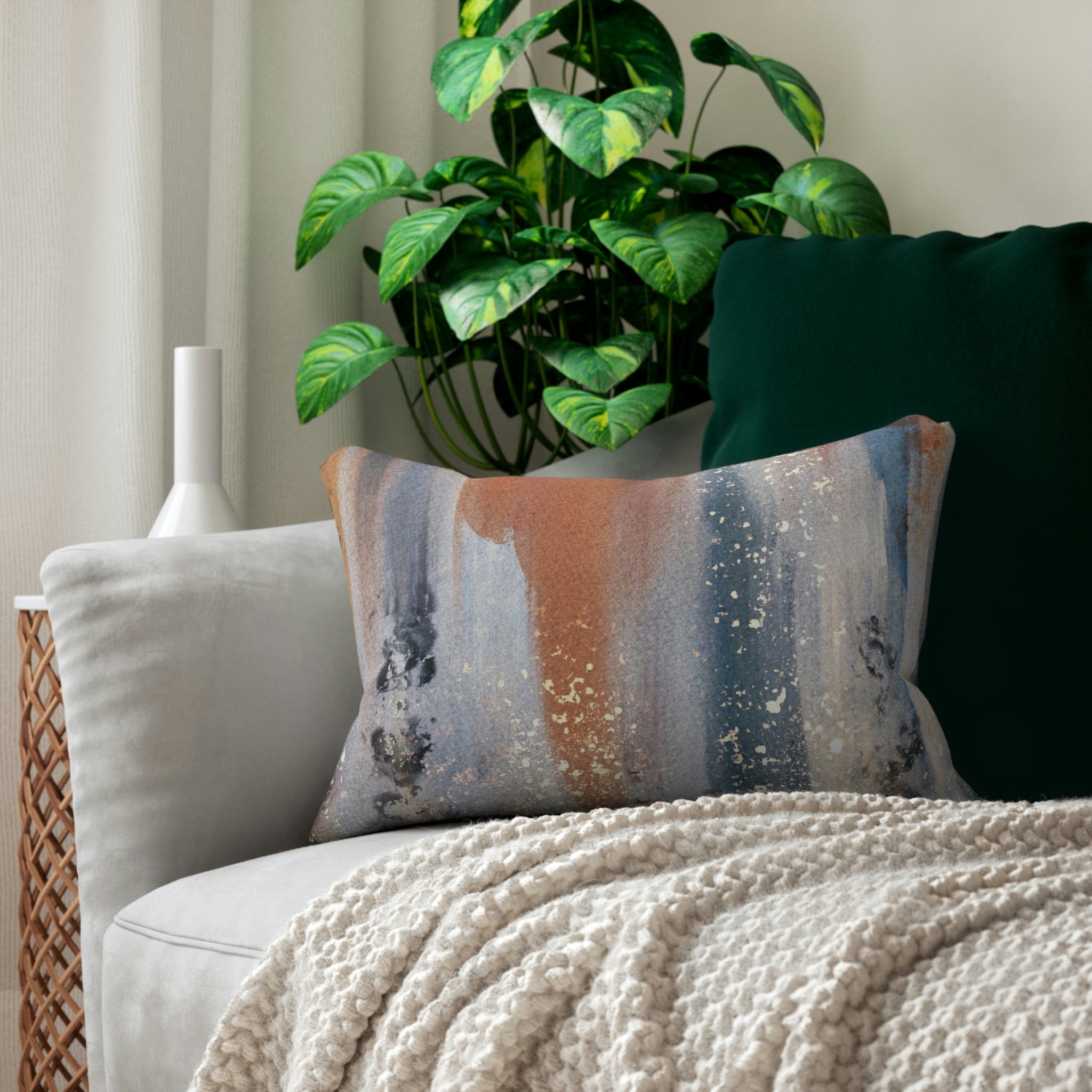 Abstract Lumbar Pillow | Earthy navy rust