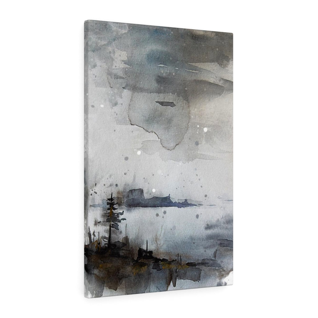 WHIMSICAL WALL CANVAS ART | Grey Navy Blue Black Lake
