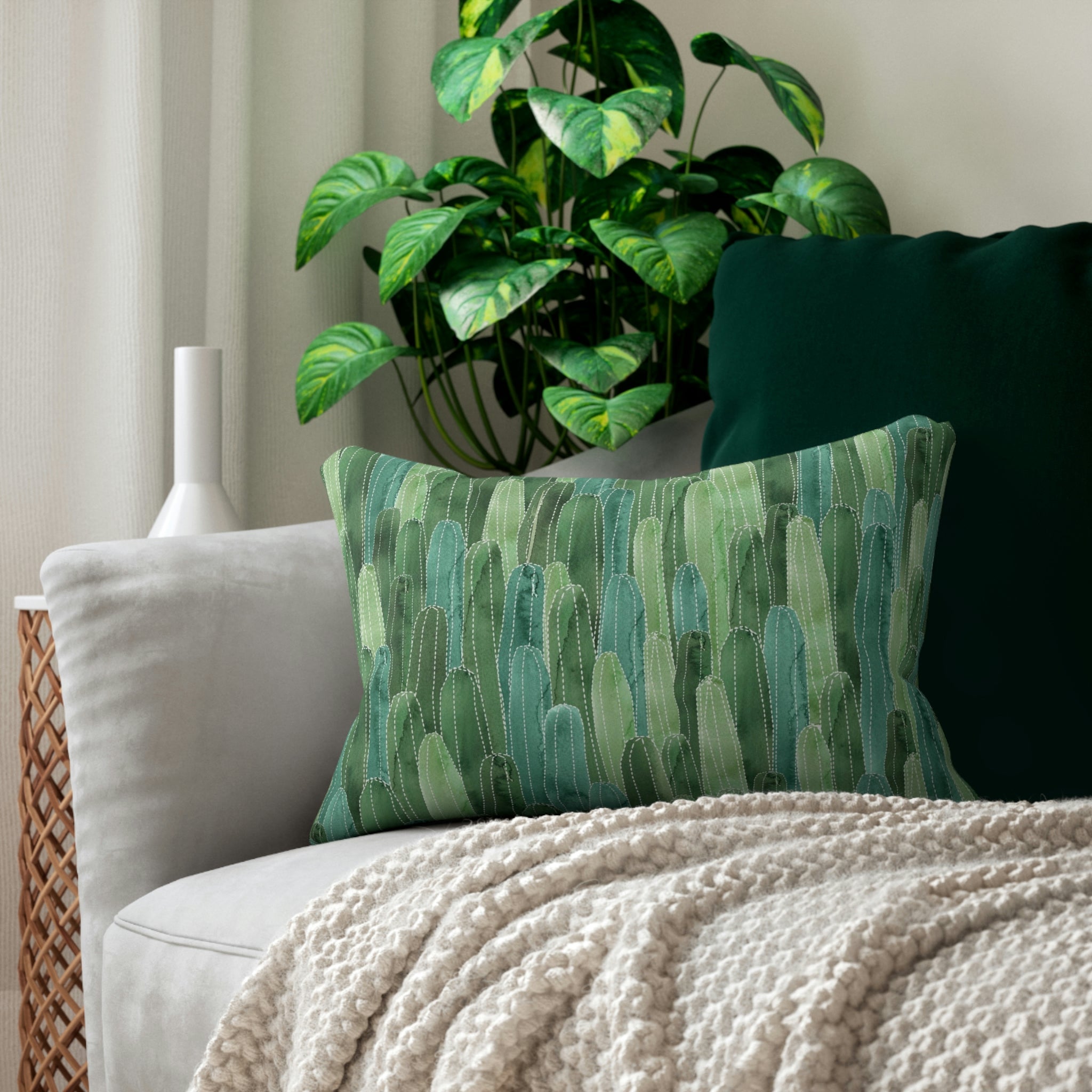 Cactus Lumbar Pillow | Sage Forest Green