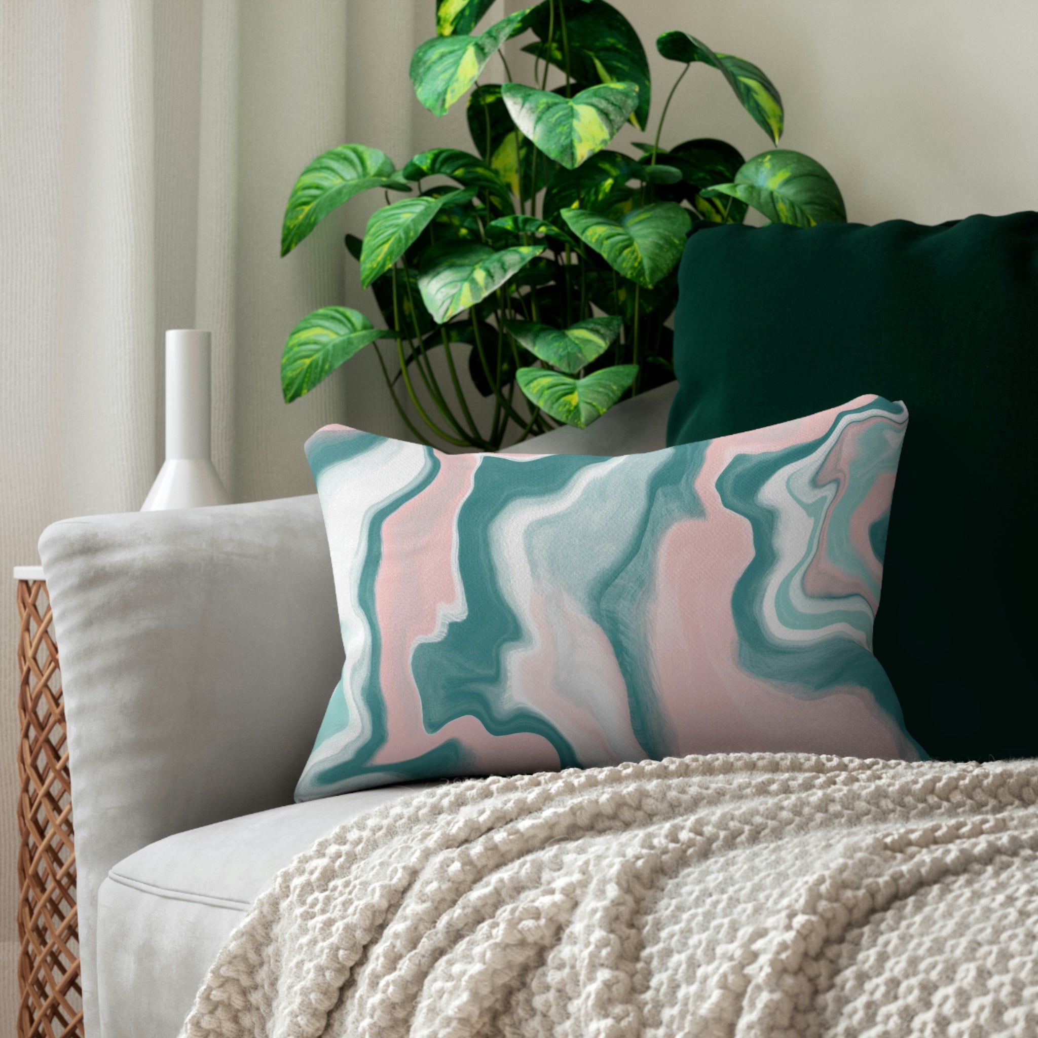 Marble Lumbar Pillow | Blush Pink, Teal