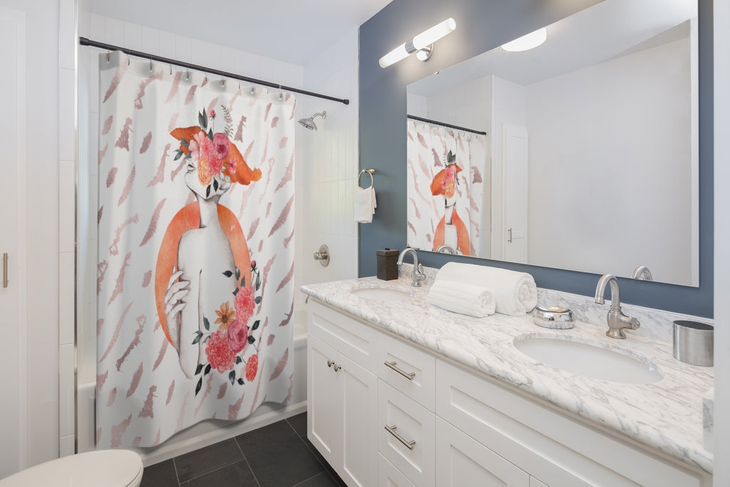 Floral Shower Curtain | Female Art | Pink Orange