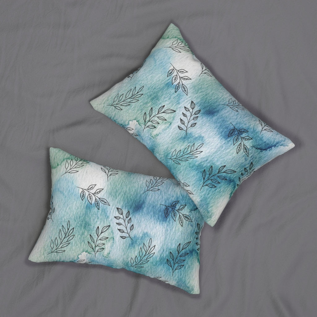 Floral Boho Lumbar Pillow | White Blue Green Black