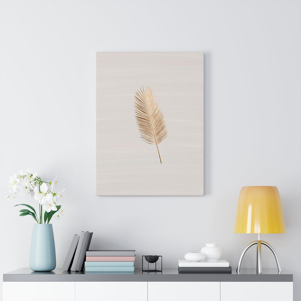 Modern Wall Canvas Art | Beige Gold Feather