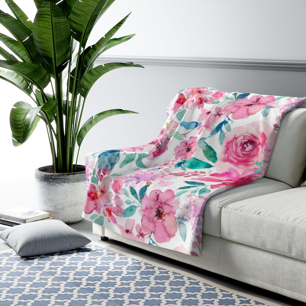 Floral Comfy Blanket | Teal Pink Peonies