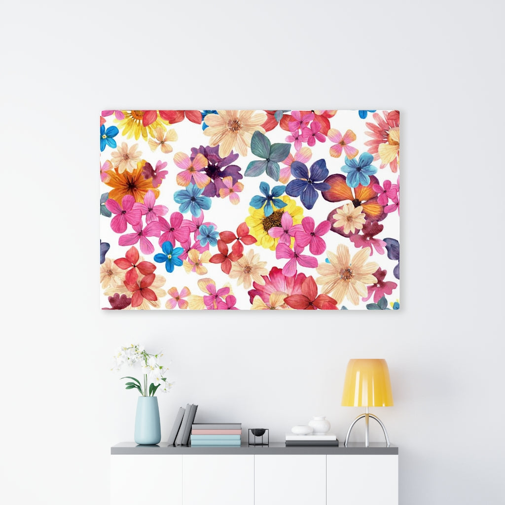 FLORAL WALL CANVAS ART | White Pink Orange Blue