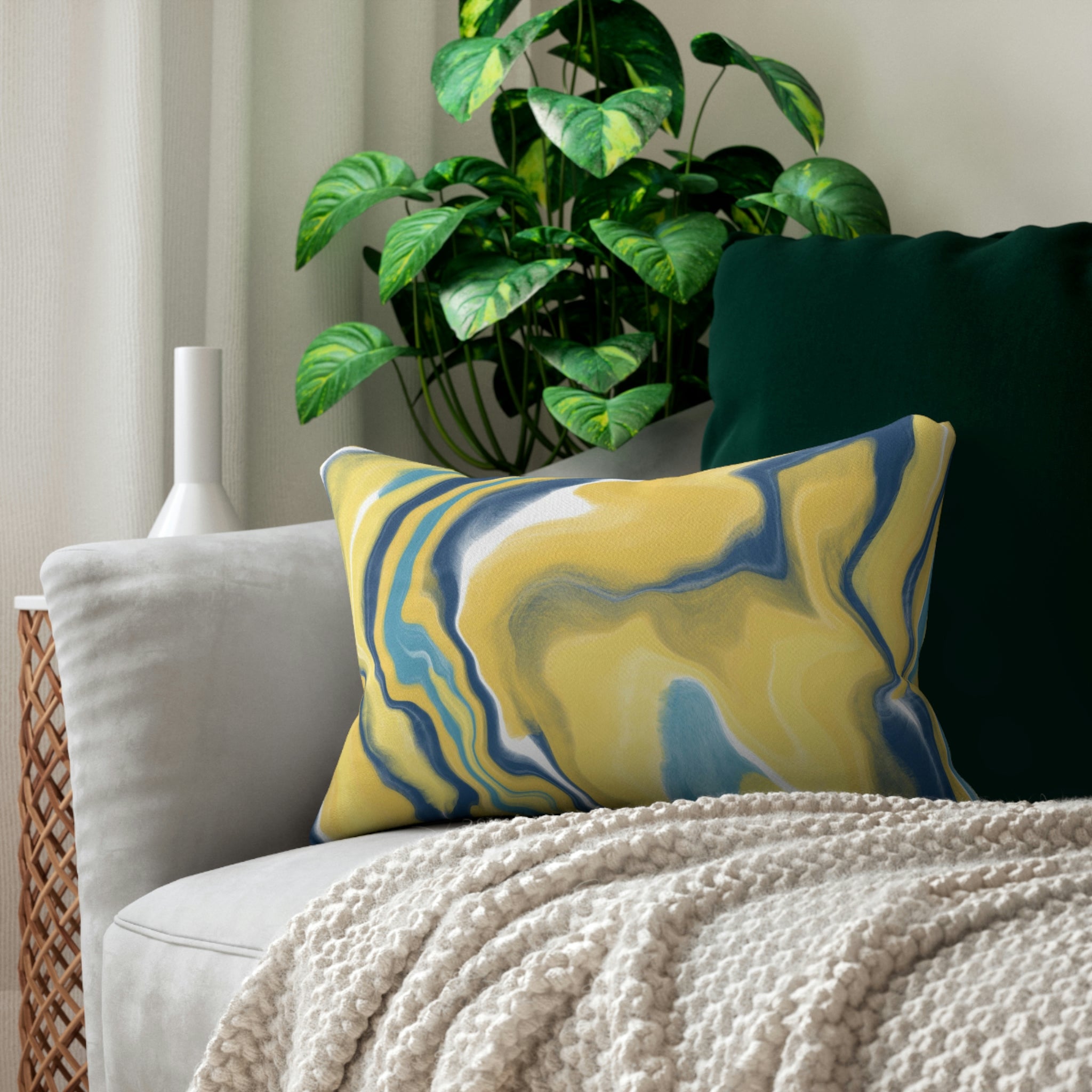 Marble Lumbar Pillow | Yellow Navy Blue