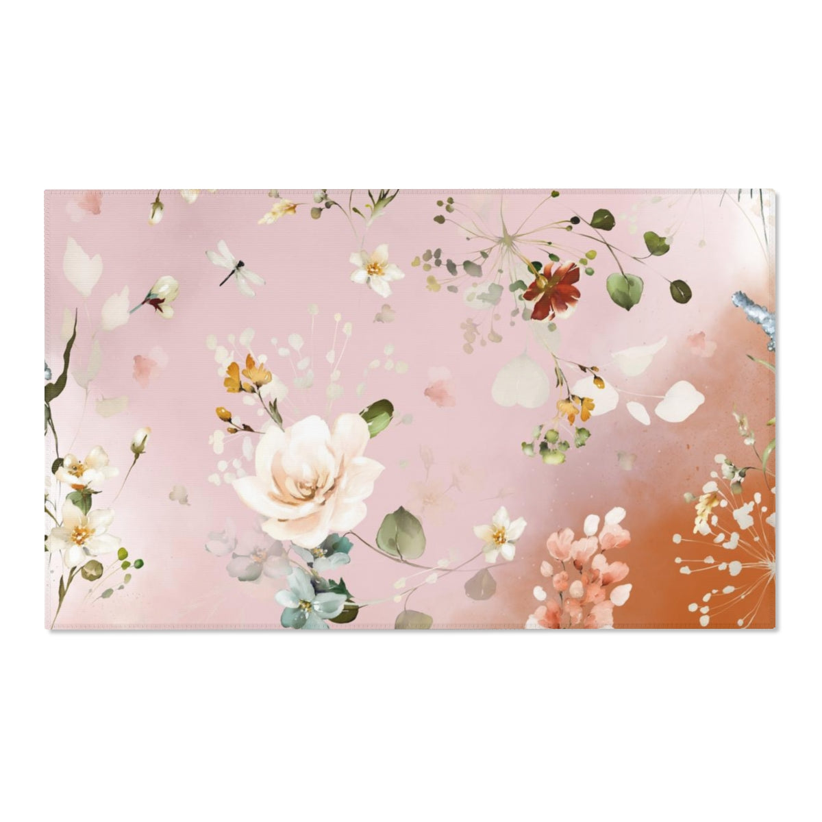 Floral Area Rug | Pastel Pink Orange Ombre Blossoms