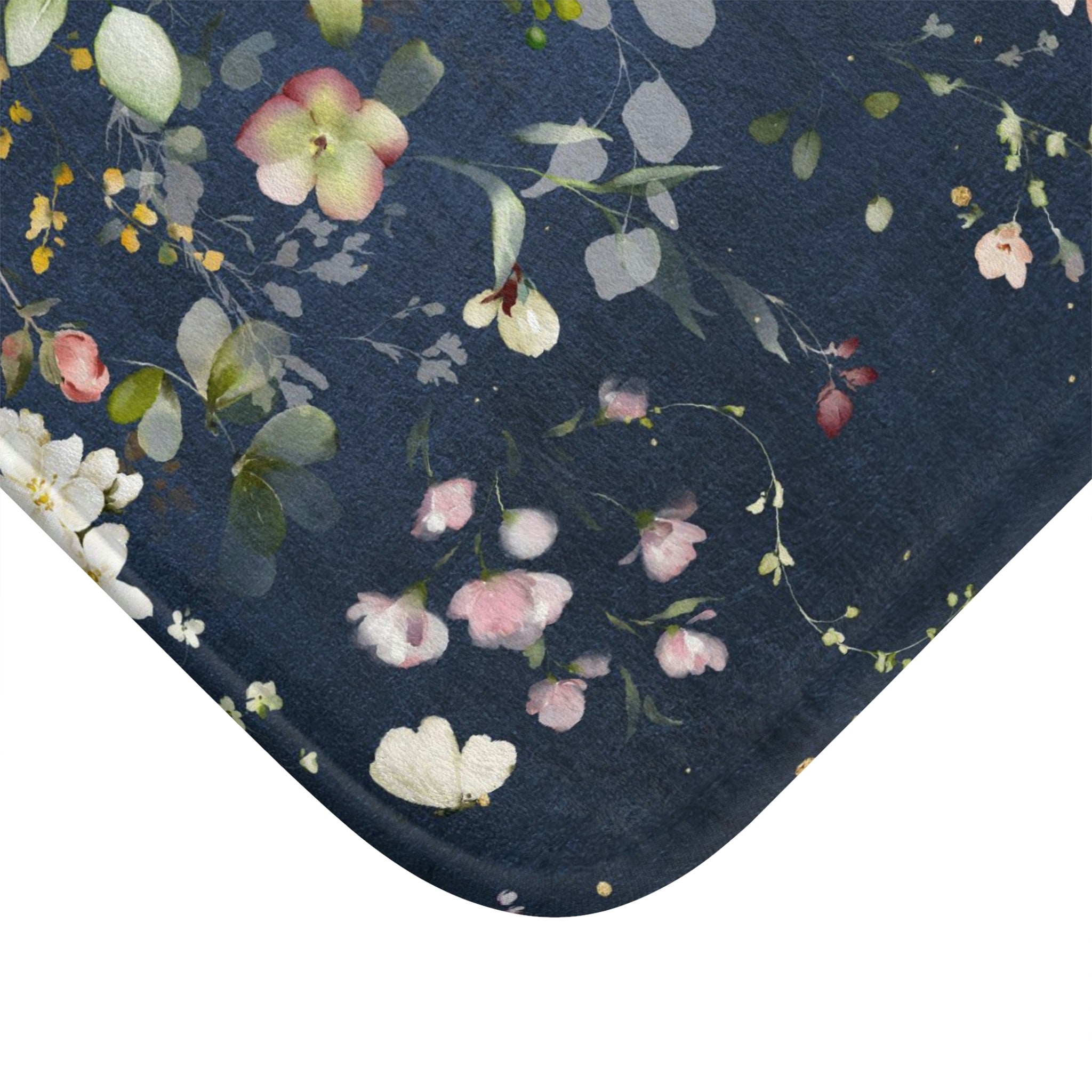 Boho Bath, Kitchen Mat | Navy Blue Wild Floral