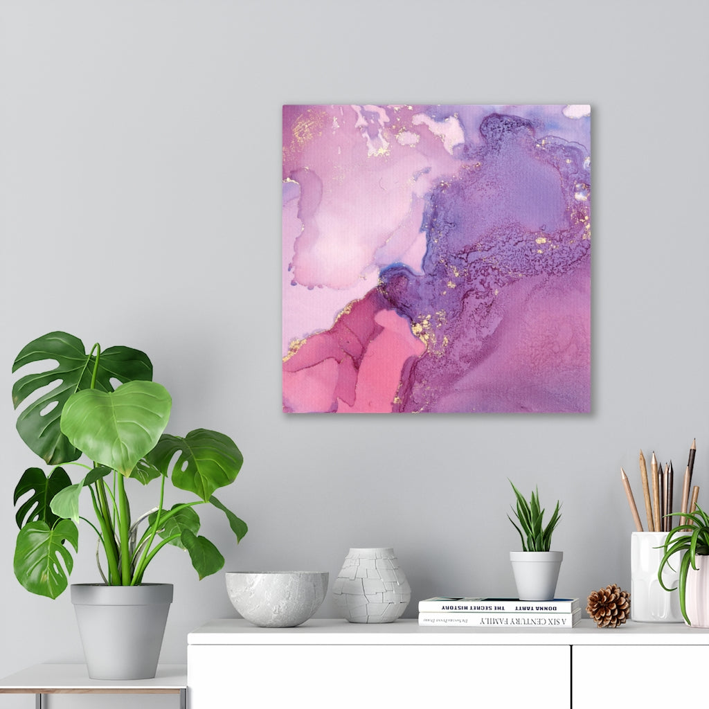 Abstract Canvas Art | Purple Pink Gold