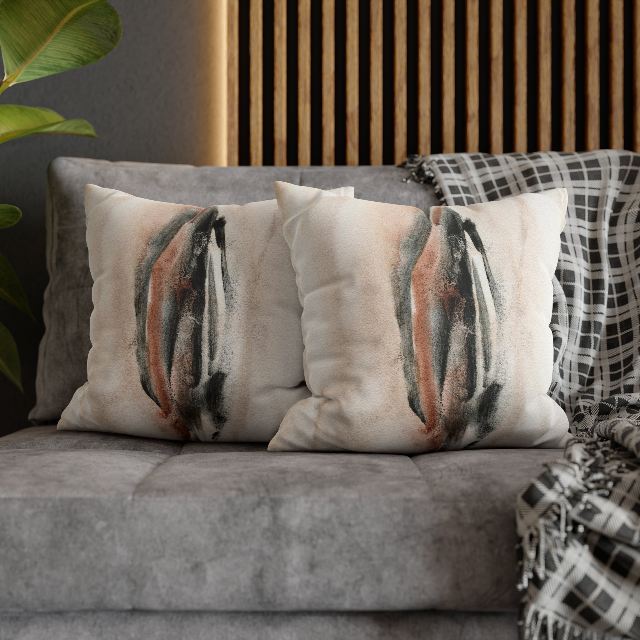 Abstract Pillow Cover | Blush Beige Black Beige Ombre