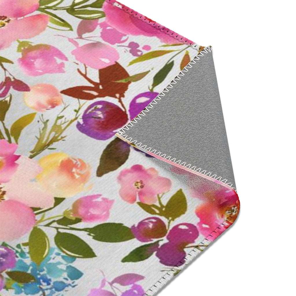 Floral Boho Area Rug | Gray Pink Red