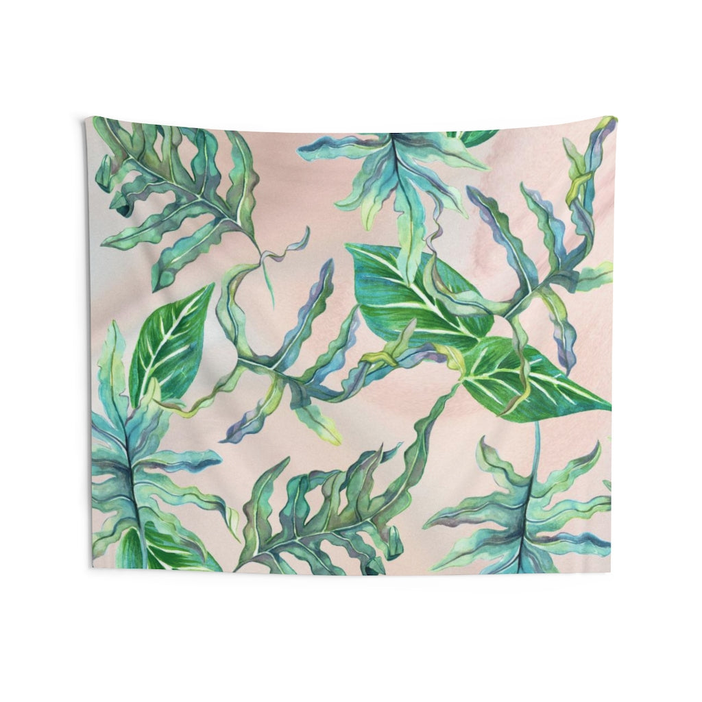 Floral Tapestry | Beige Green Tropical Leaves