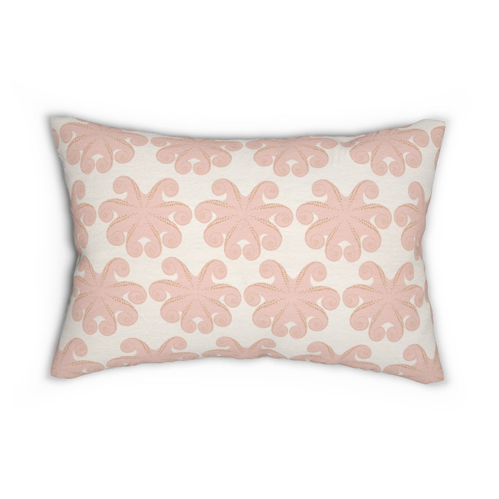 Abstract Boho Lumbar Pillow | White Blush Pink Octopus Patterns