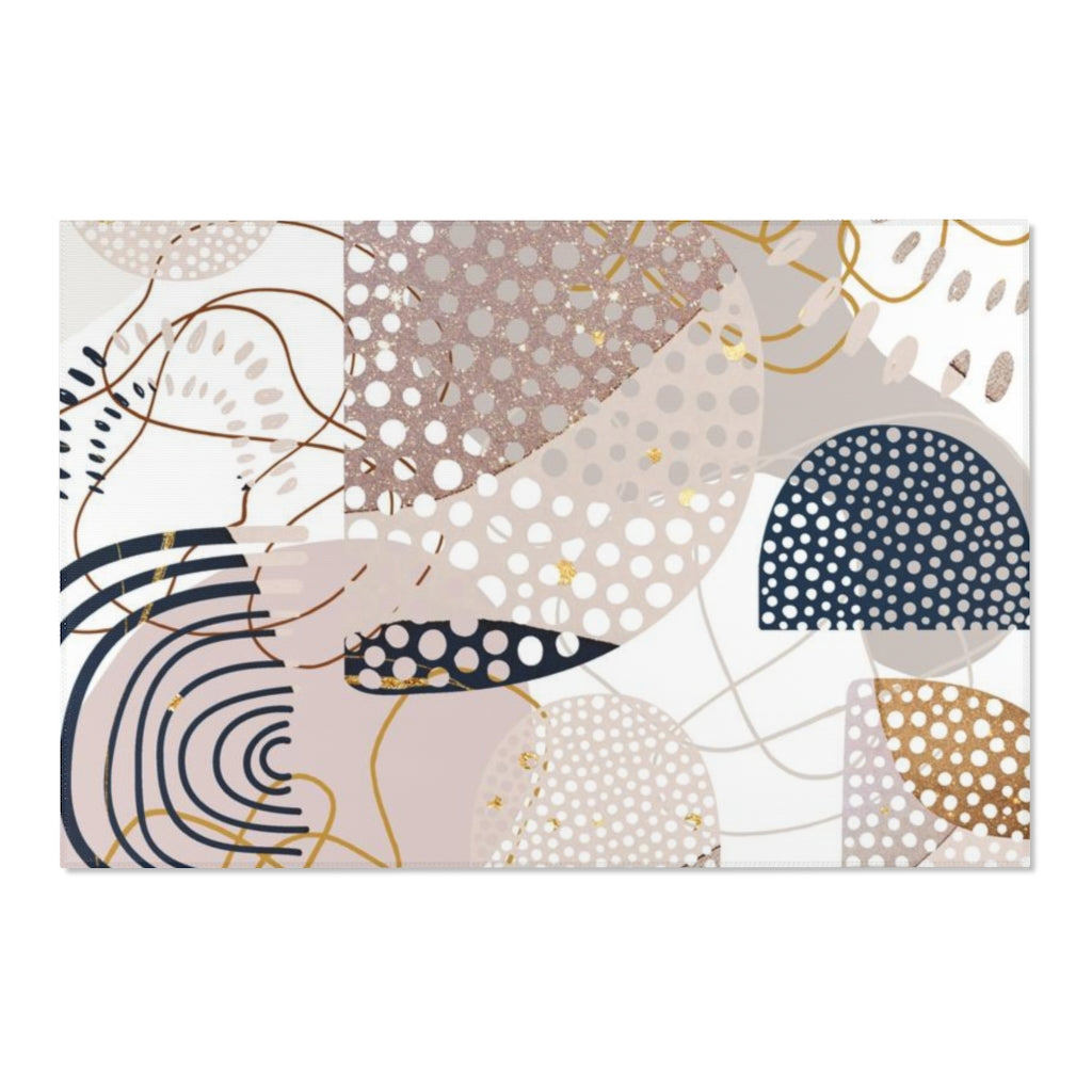 Geometric Boho Area Rug | Navy White Beige Shapes