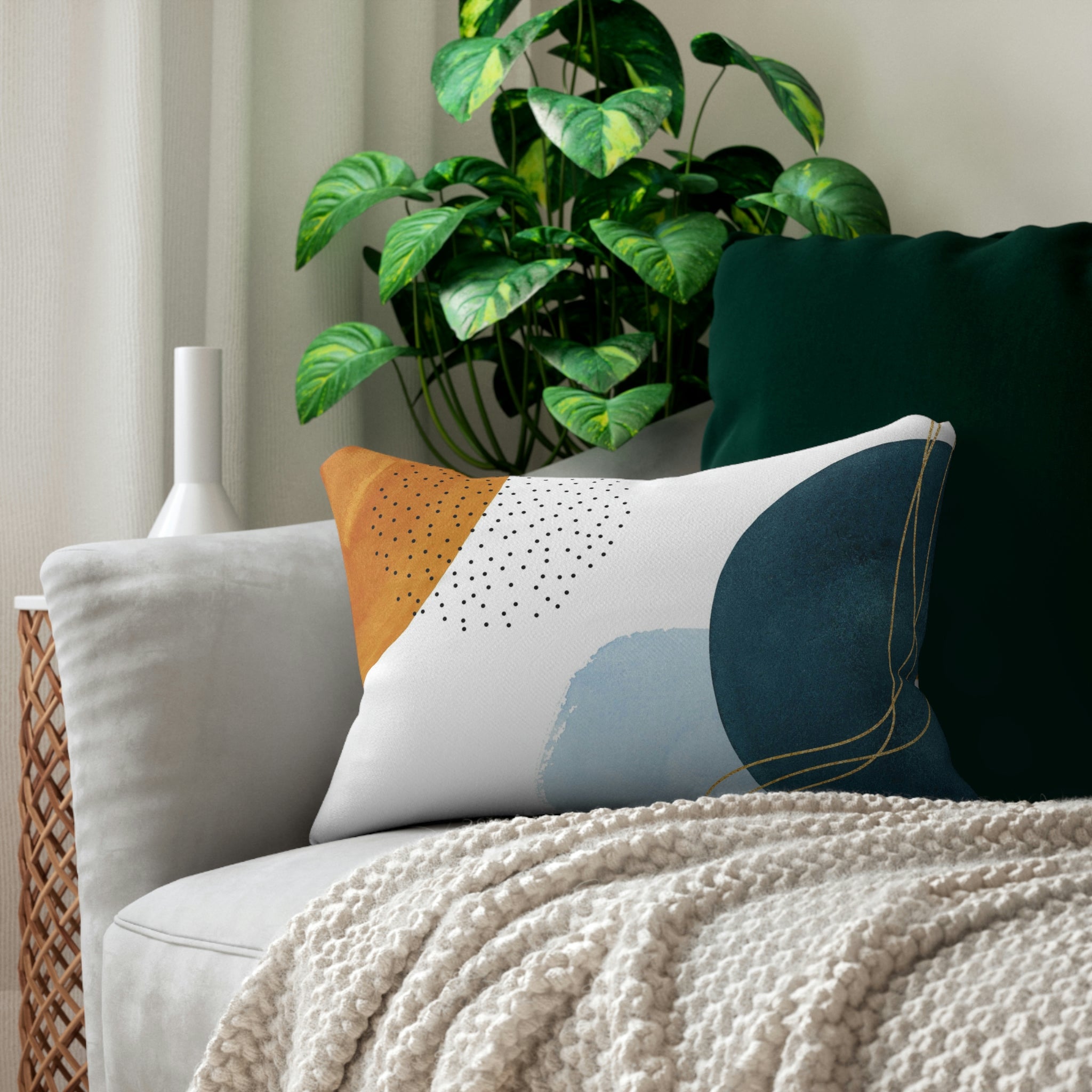 Abstract Lumbar Pillow | White Navy Blue