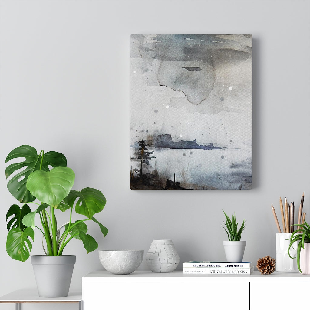 WHIMSICAL WALL CANVAS ART | Grey Navy Blue Black Lake