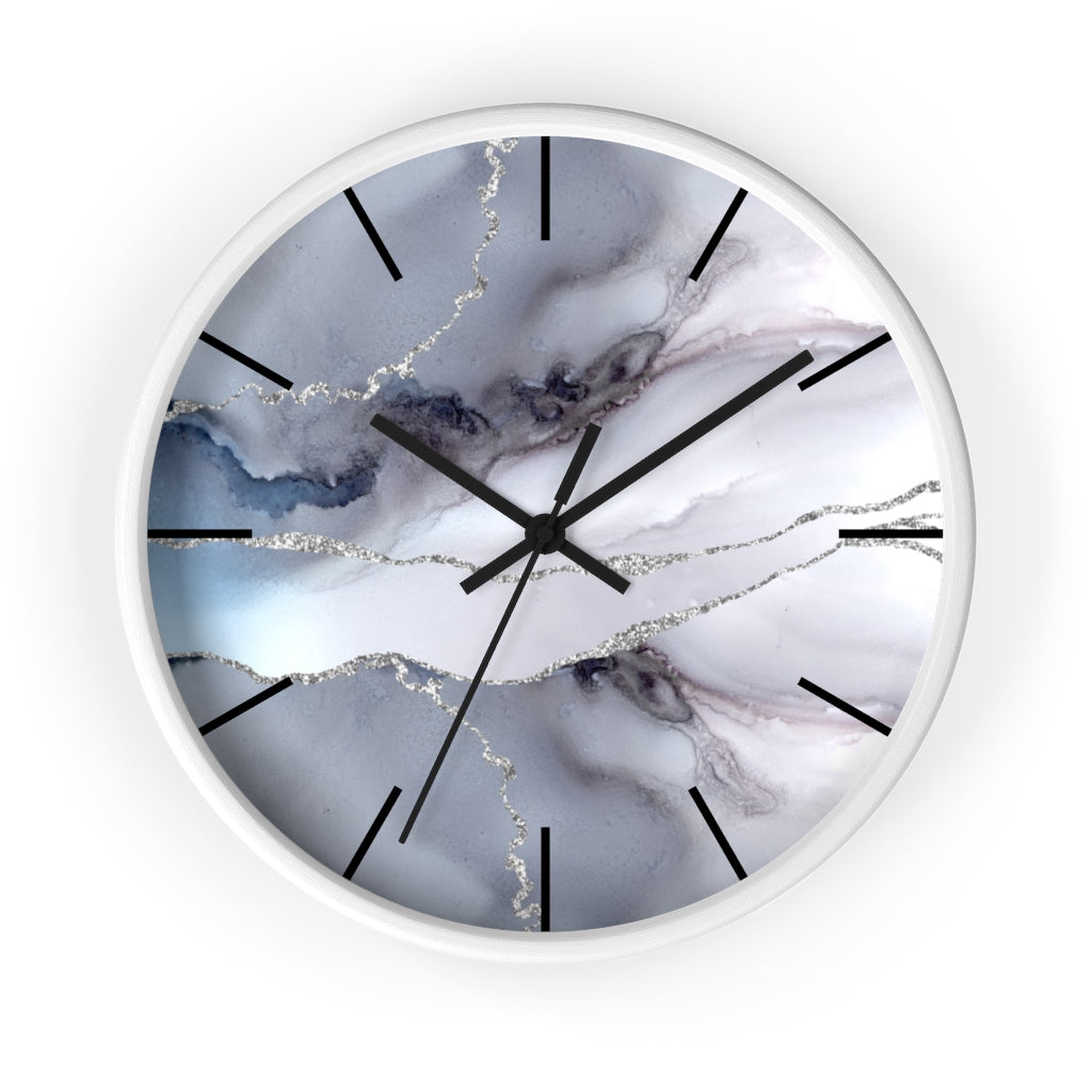 Marble Print, Wood, Wall Clock, Gray 10"