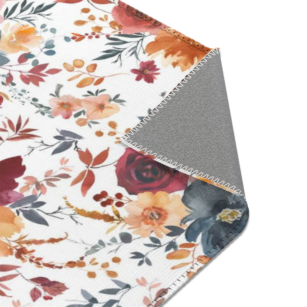 Floral Area Rug | Autumn Red Blue
