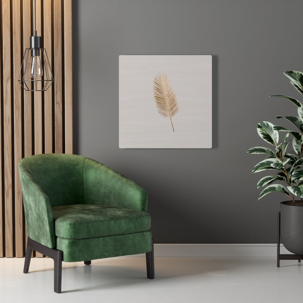 Modern Wall Canvas Art | Beige Gold Feather