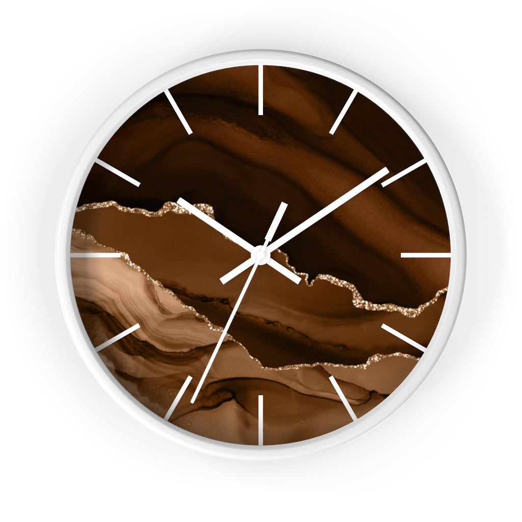 Marble Print, Wood, Wall Clock, Beige Brown 10"