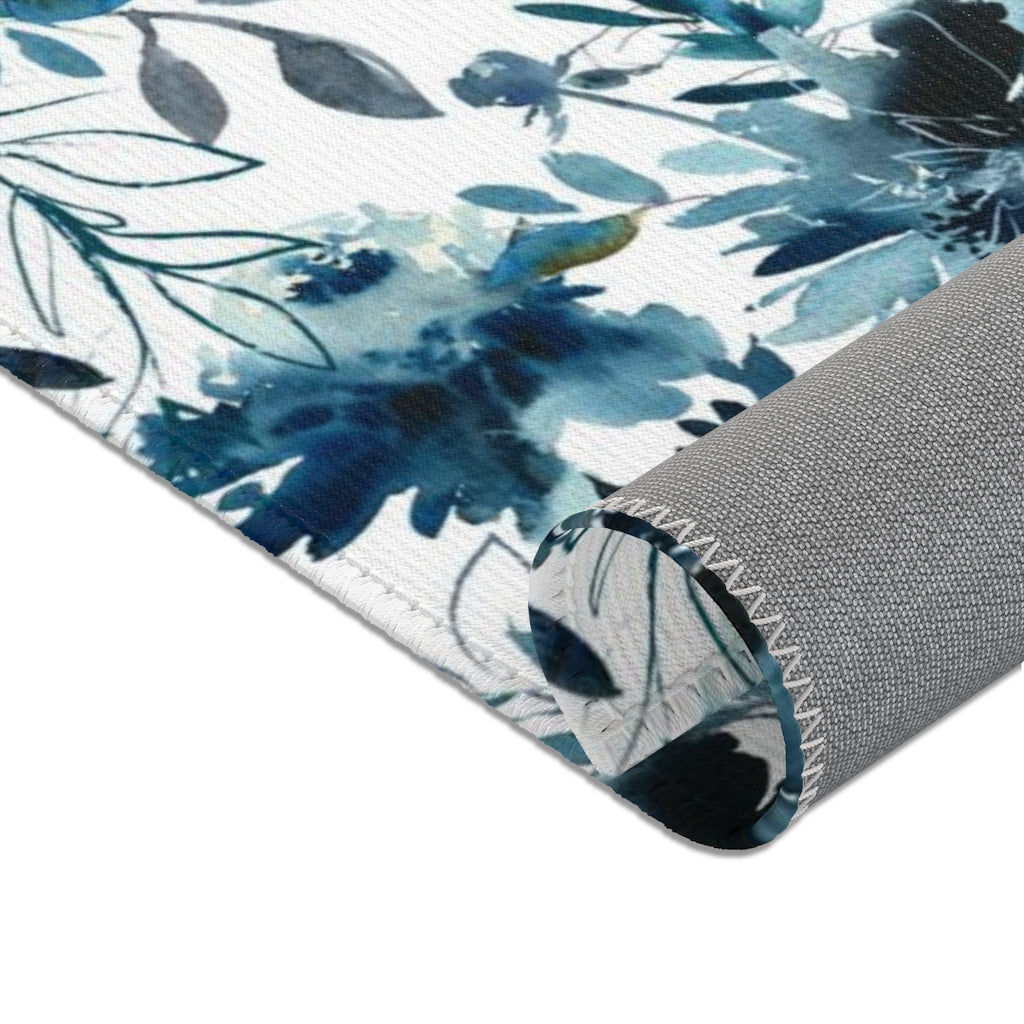 Floral Area Rug | Indigo Blue White