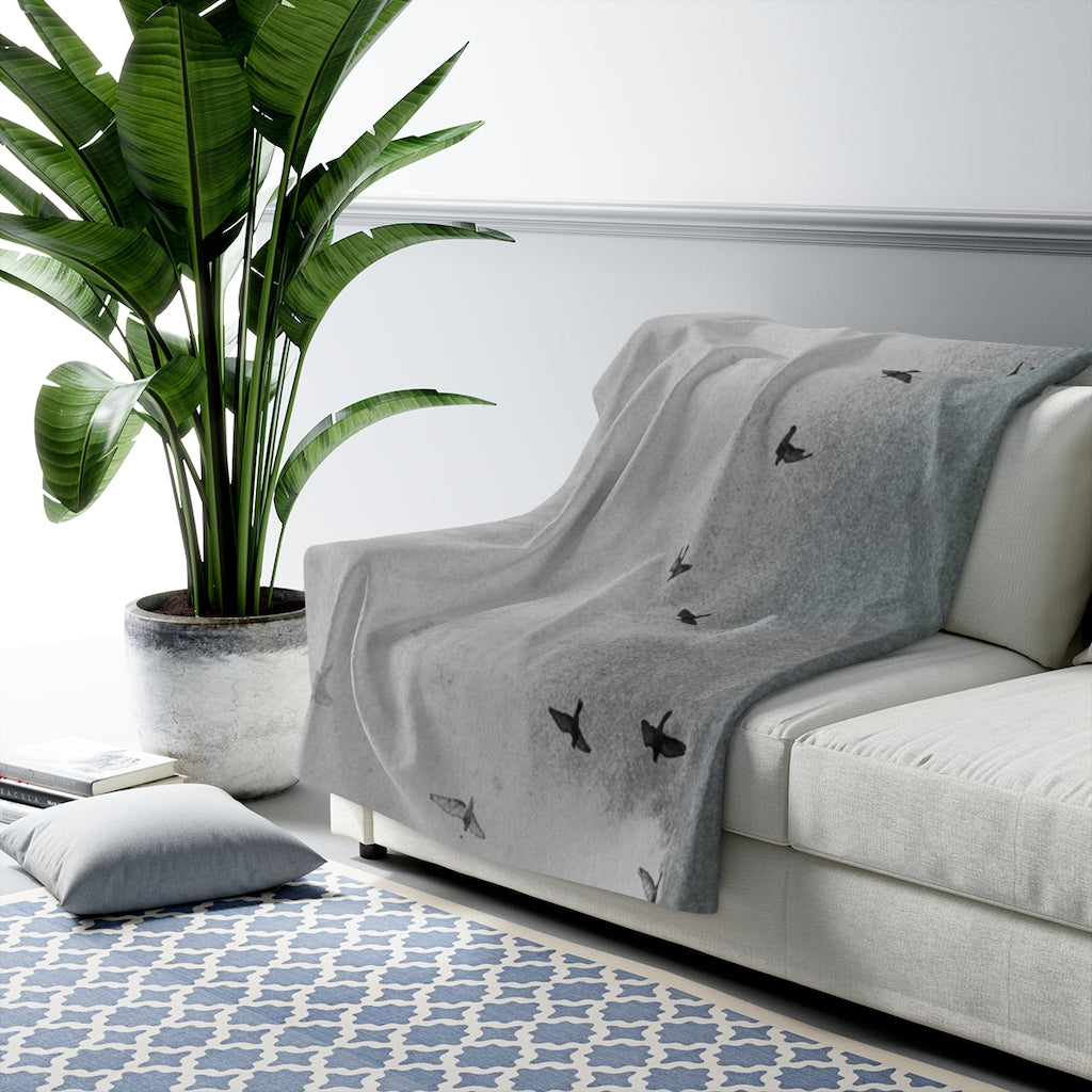 Nature Comfy Blanket | Gold Black Birds Landscape