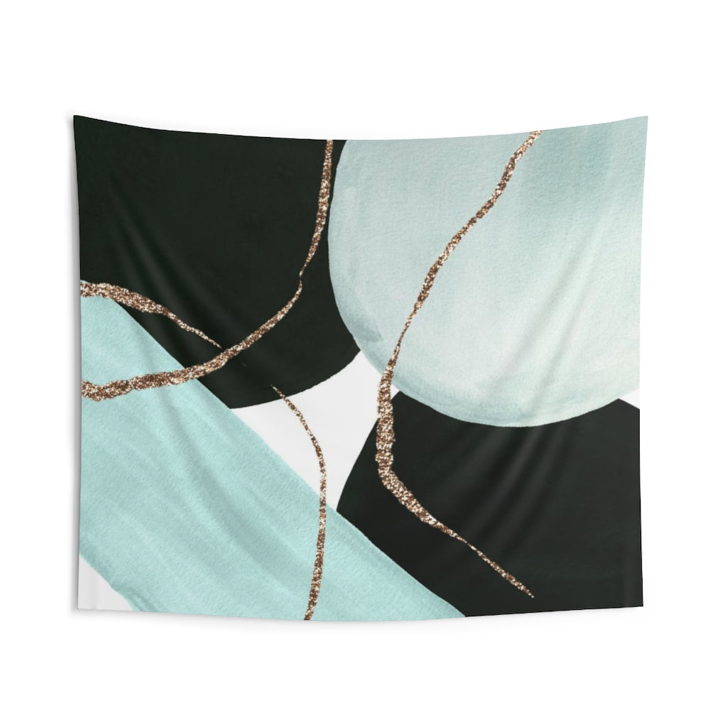 Abstract Tapestry | Black Teal Gold White