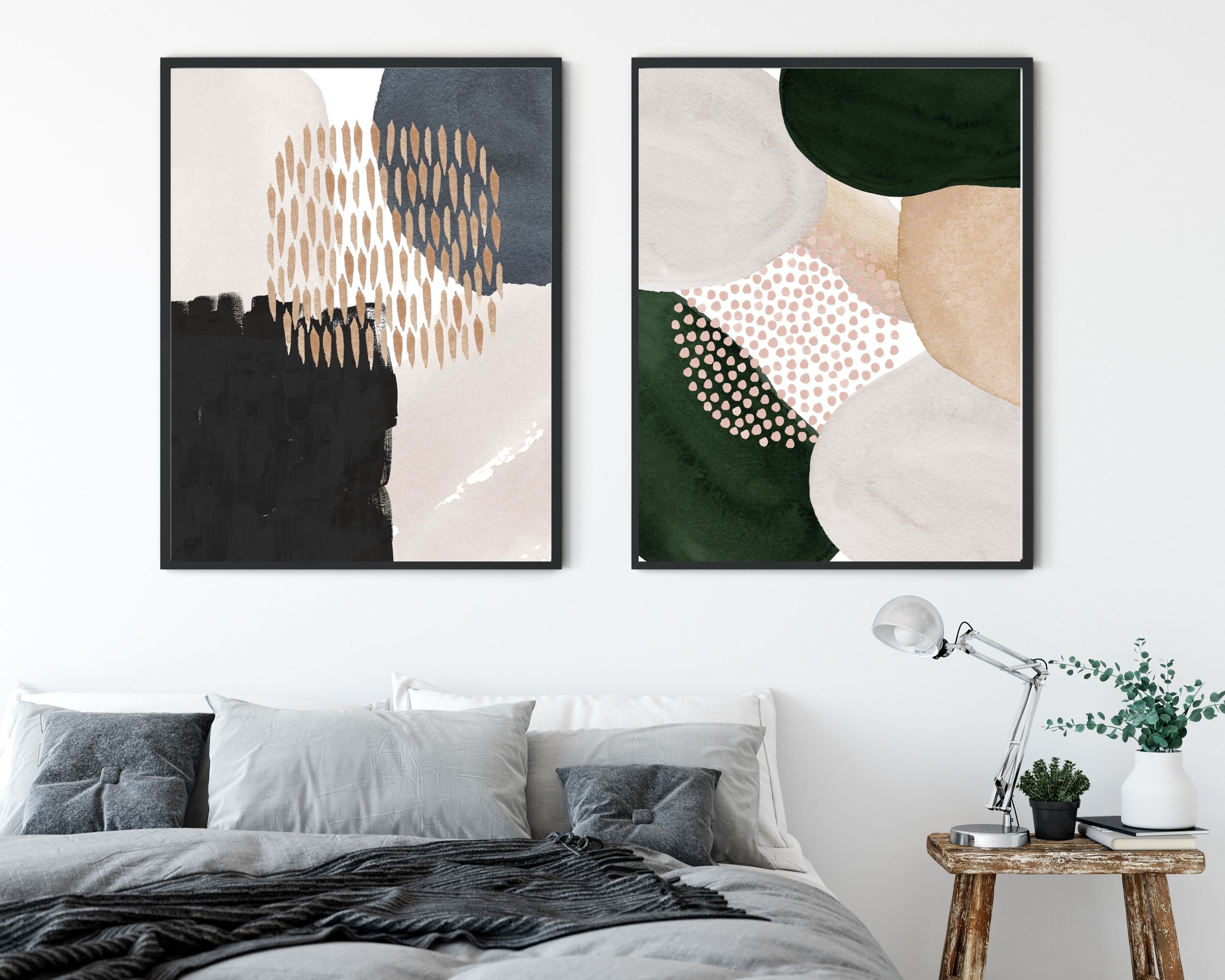 Abstract Boho Art Prints | Beige Cream Green