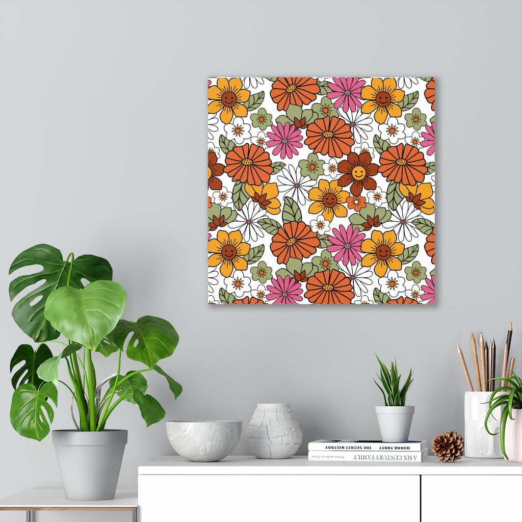 FLORAL WALL CANVAS ART | Orange Pink Yellow White