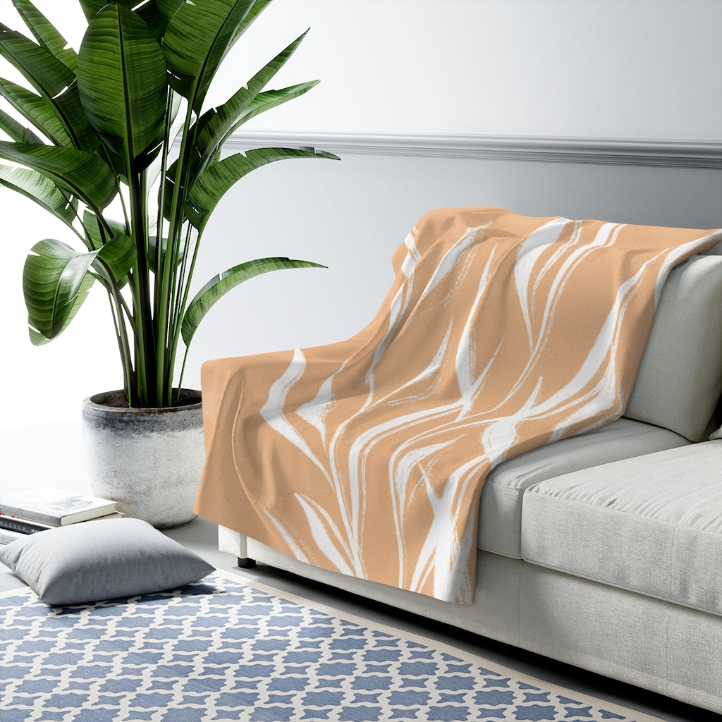 Cozy Comfy Blankets, Beige White Leaves, Desert Terracotta