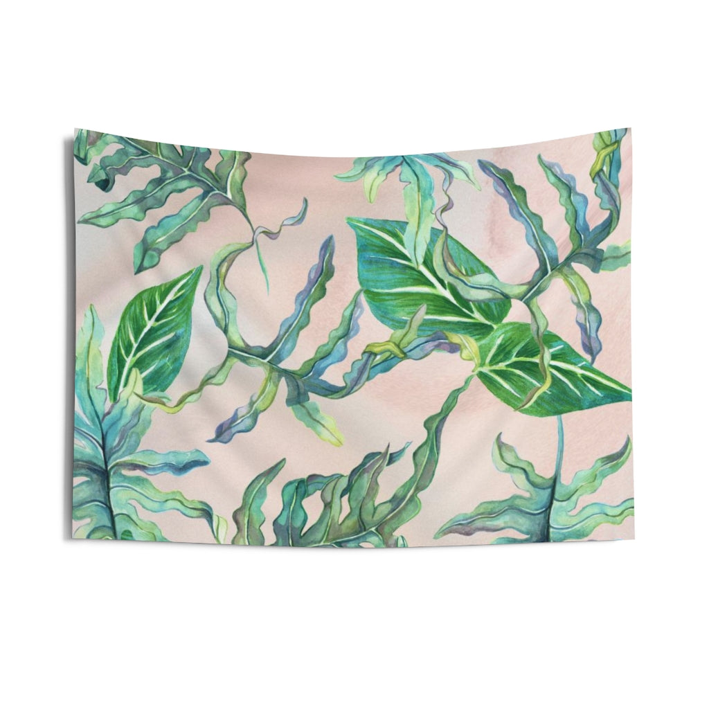 Floral Tapestry | Beige Green Tropical Leaves