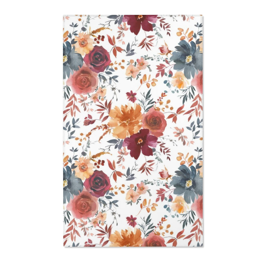 Floral Area Rug | Autumn Red Blue