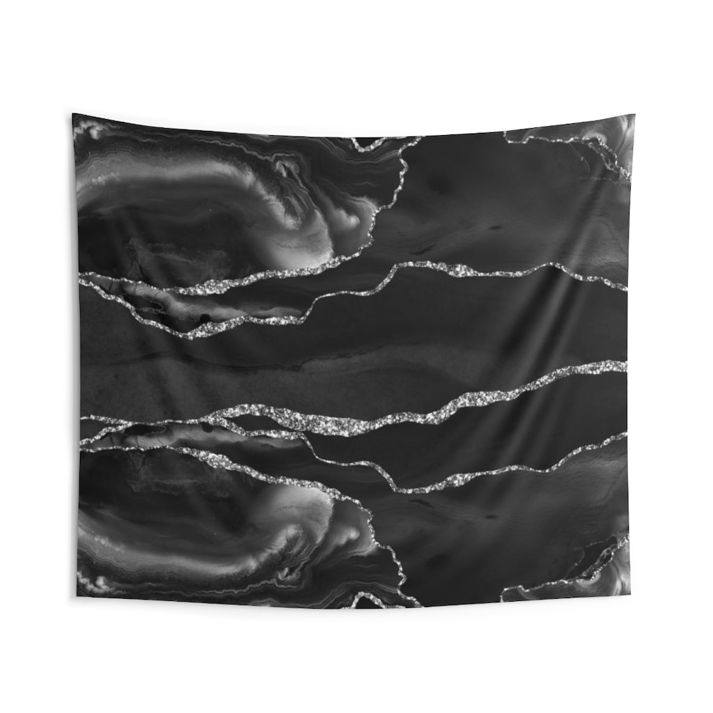 Abstract Tapestry | Black Grey Silver