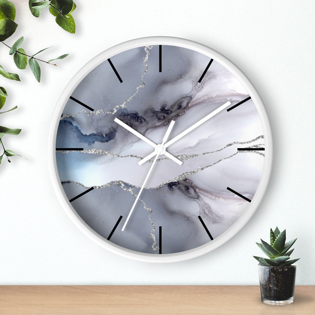 Marble Print, Wood, Wall Clock, Gray 10"