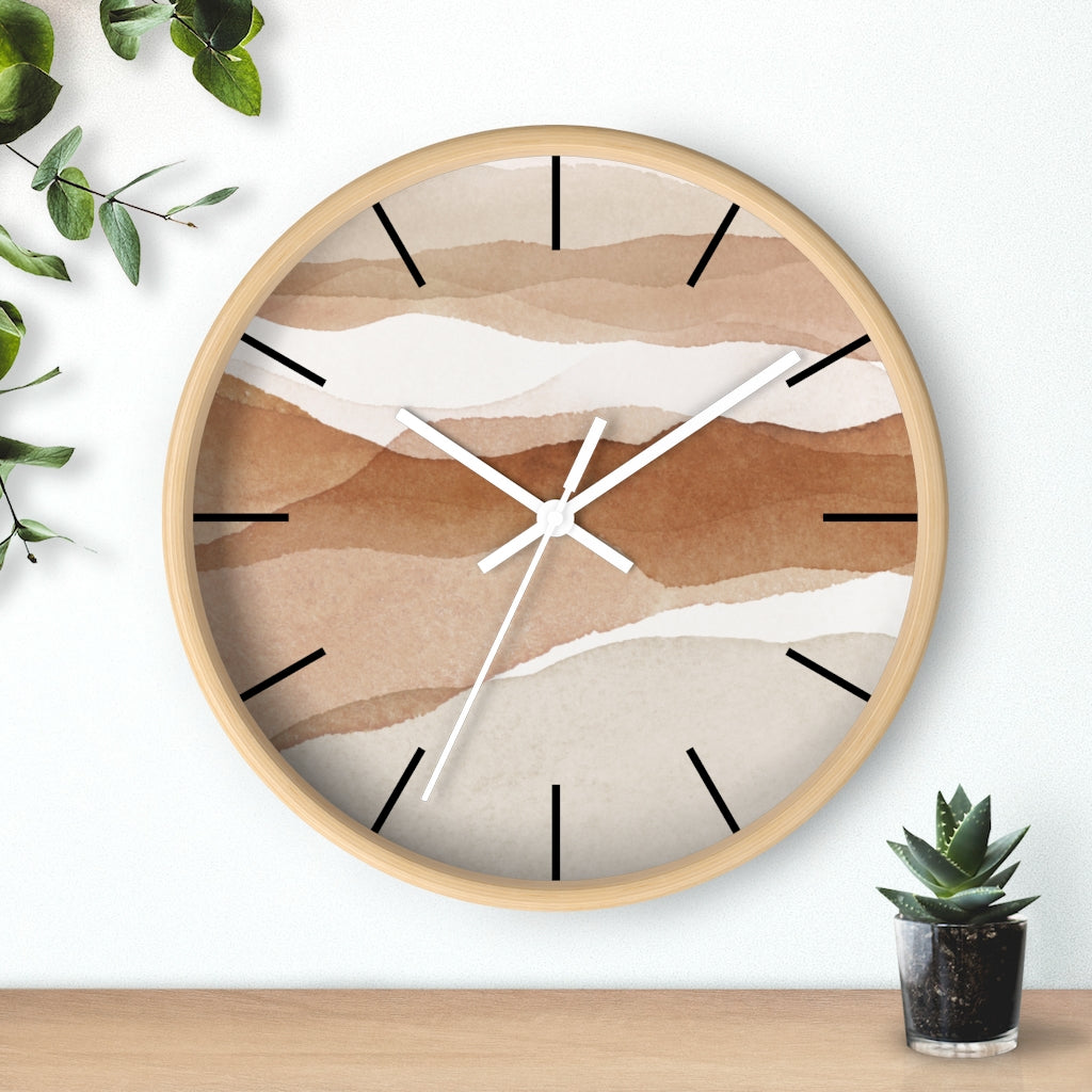 Wood, Wall Clock, Beige Brown 10"