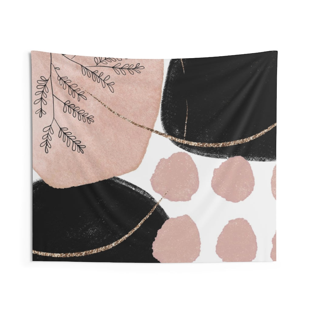 Floral Tapestry | Pastel Pink Black White Gold