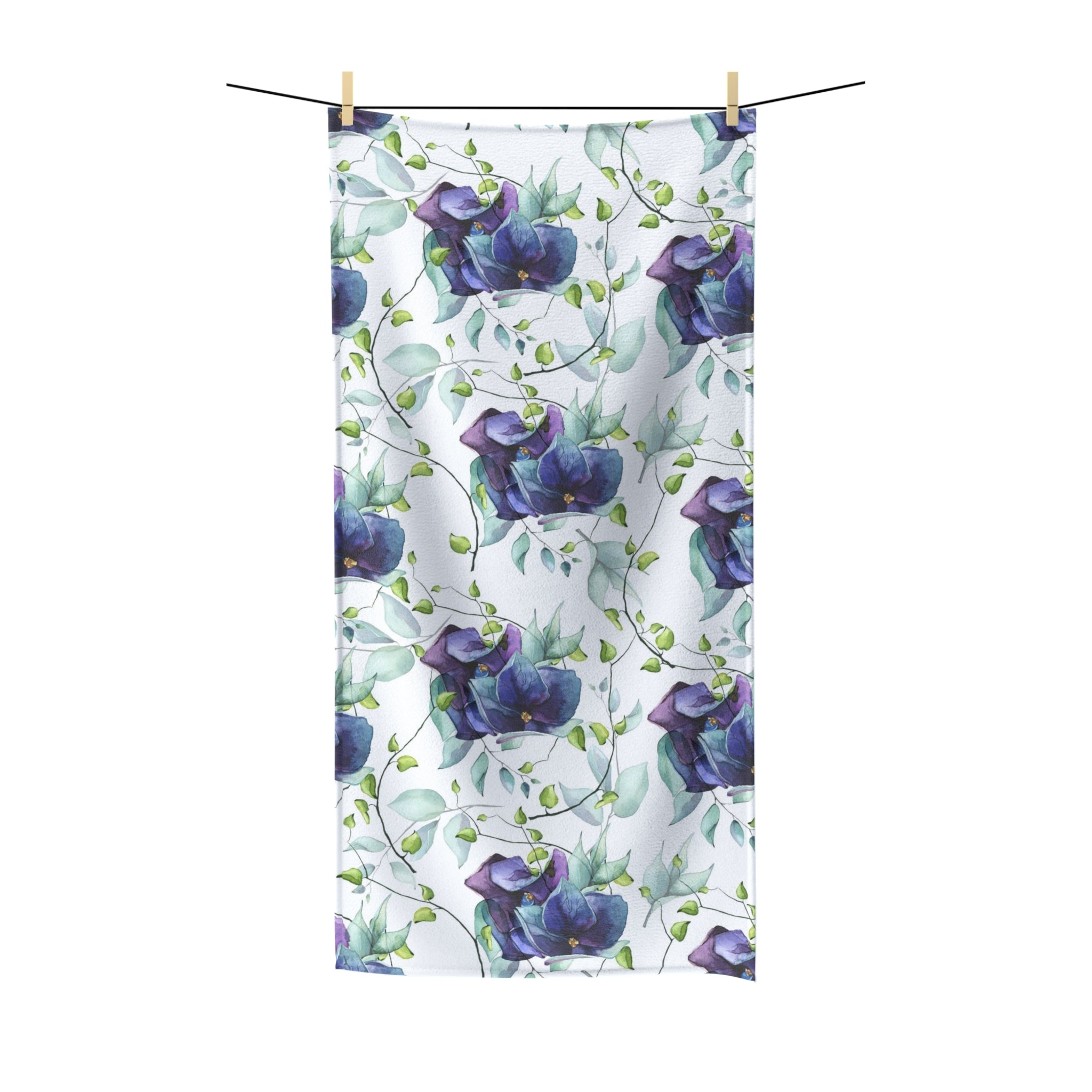 Floral Boho Bath Beach Towel | Sage Green, Purple Blue Jungle