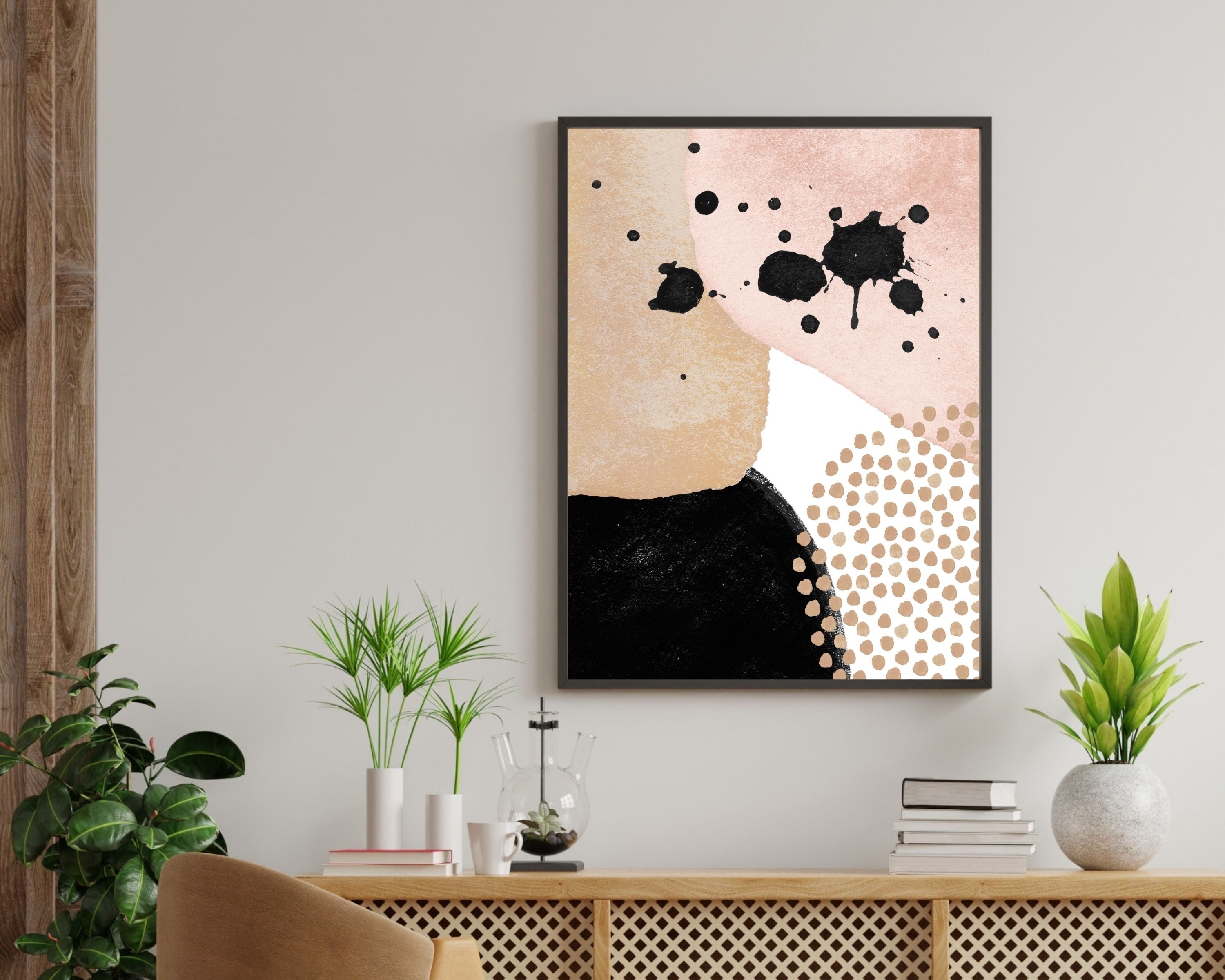 Abstract Boho Art Prints | Blush Pink Black Beige