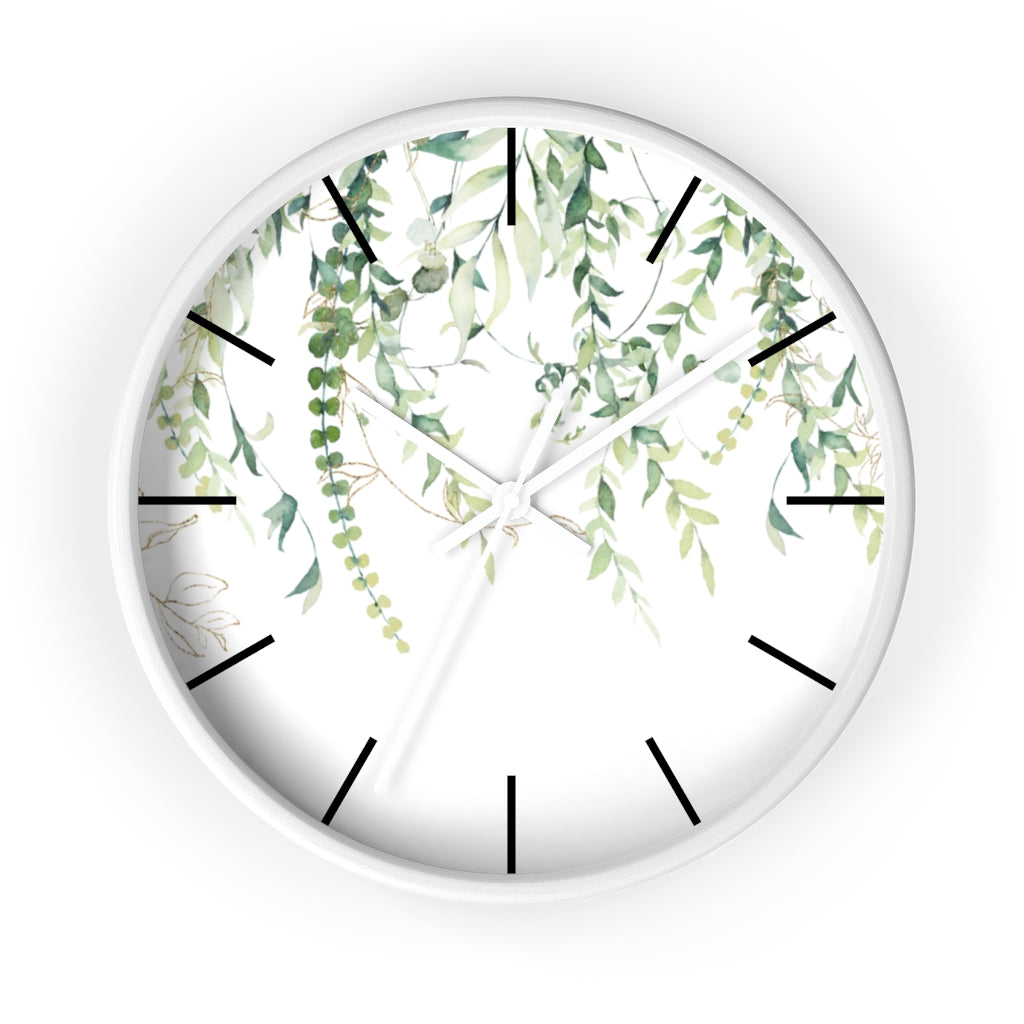 Wood, Floral Wall Clock, Eucalyptus 10"