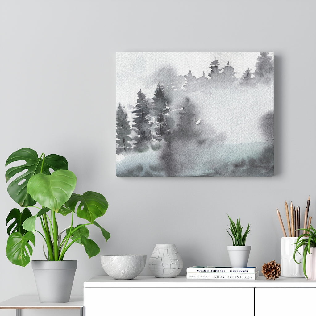 Gray Clouds Forest Canvas Watercolor Wall Art