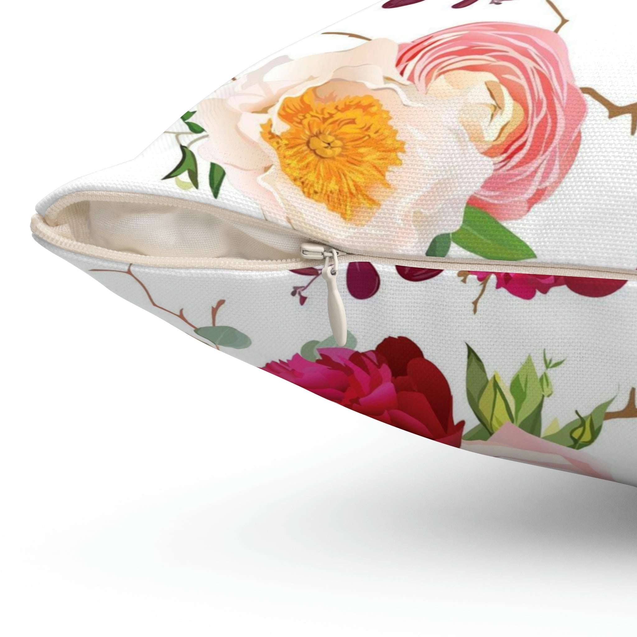 Floral Birds Pillow Cover | White Red Pink