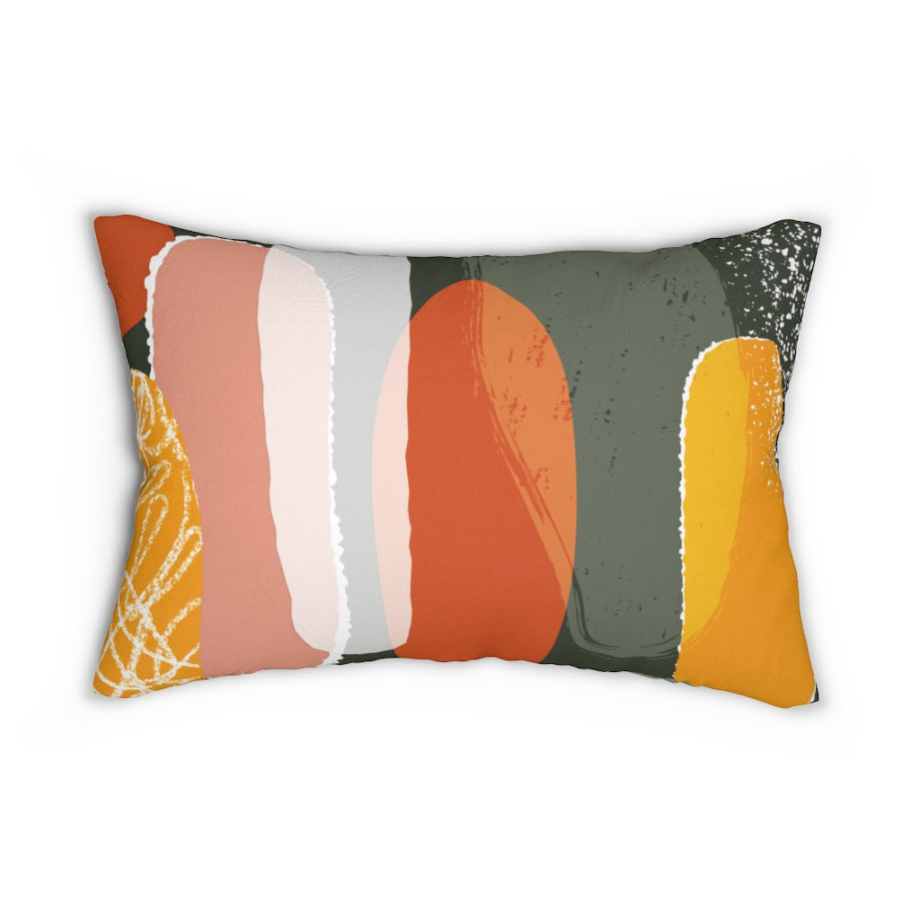 Abstract Boho Lumbar Pillow | Green Yellow White