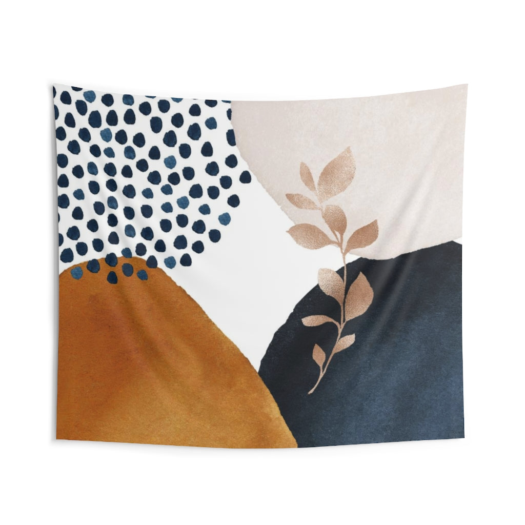 Floral Tapestry | Cream Navy Blue Rust Bronze Leaves