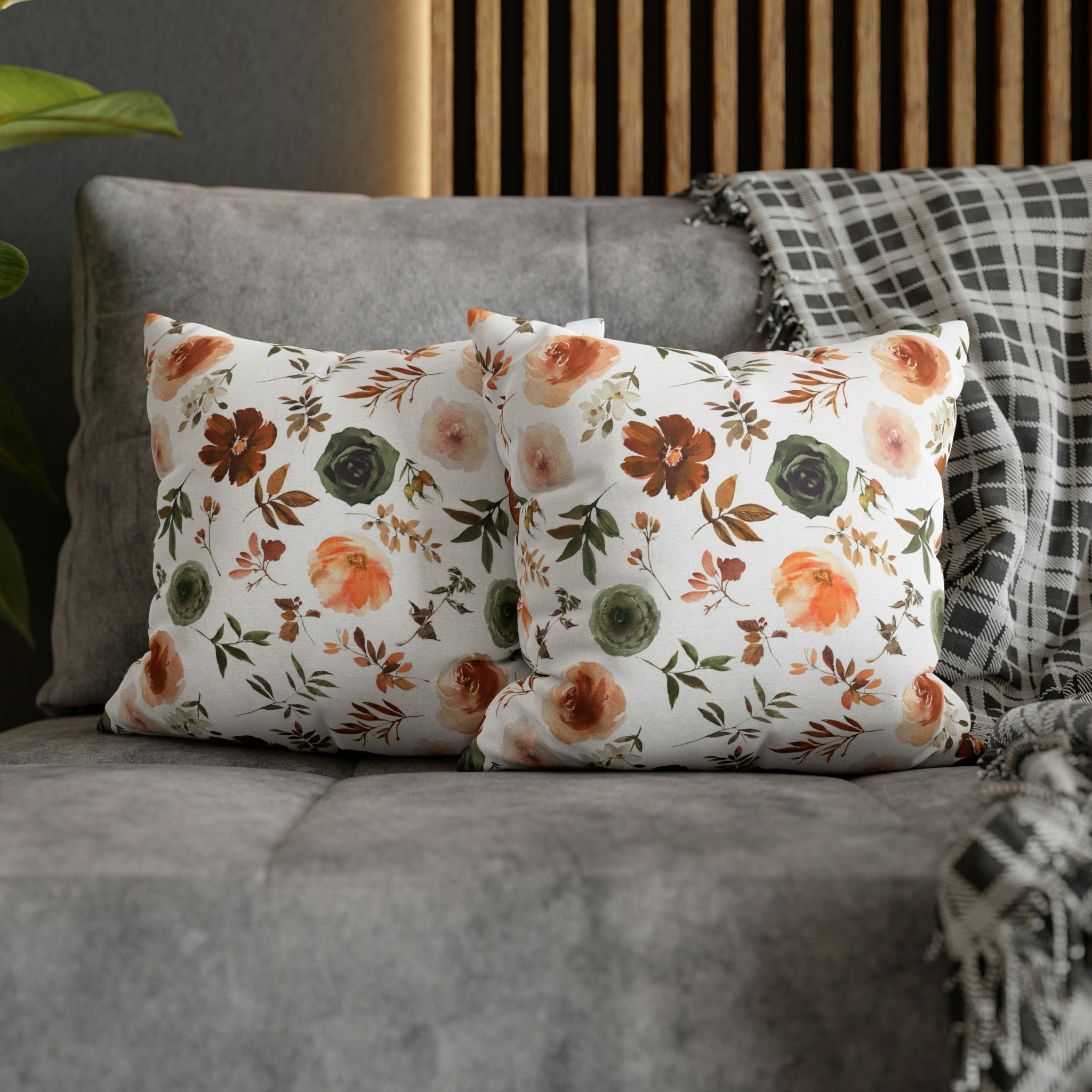 Floral Pillow Cover | Sage Green, Brown Beige, White