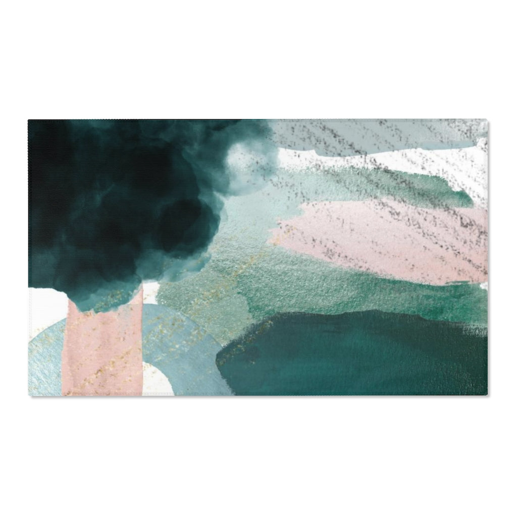 Abstract Area Rug | Emerald Green Blush Pink
