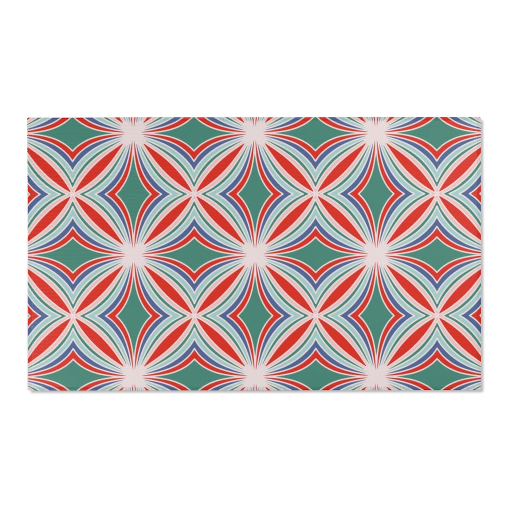 Abstract Boho Area Rug | Green Red Pattern