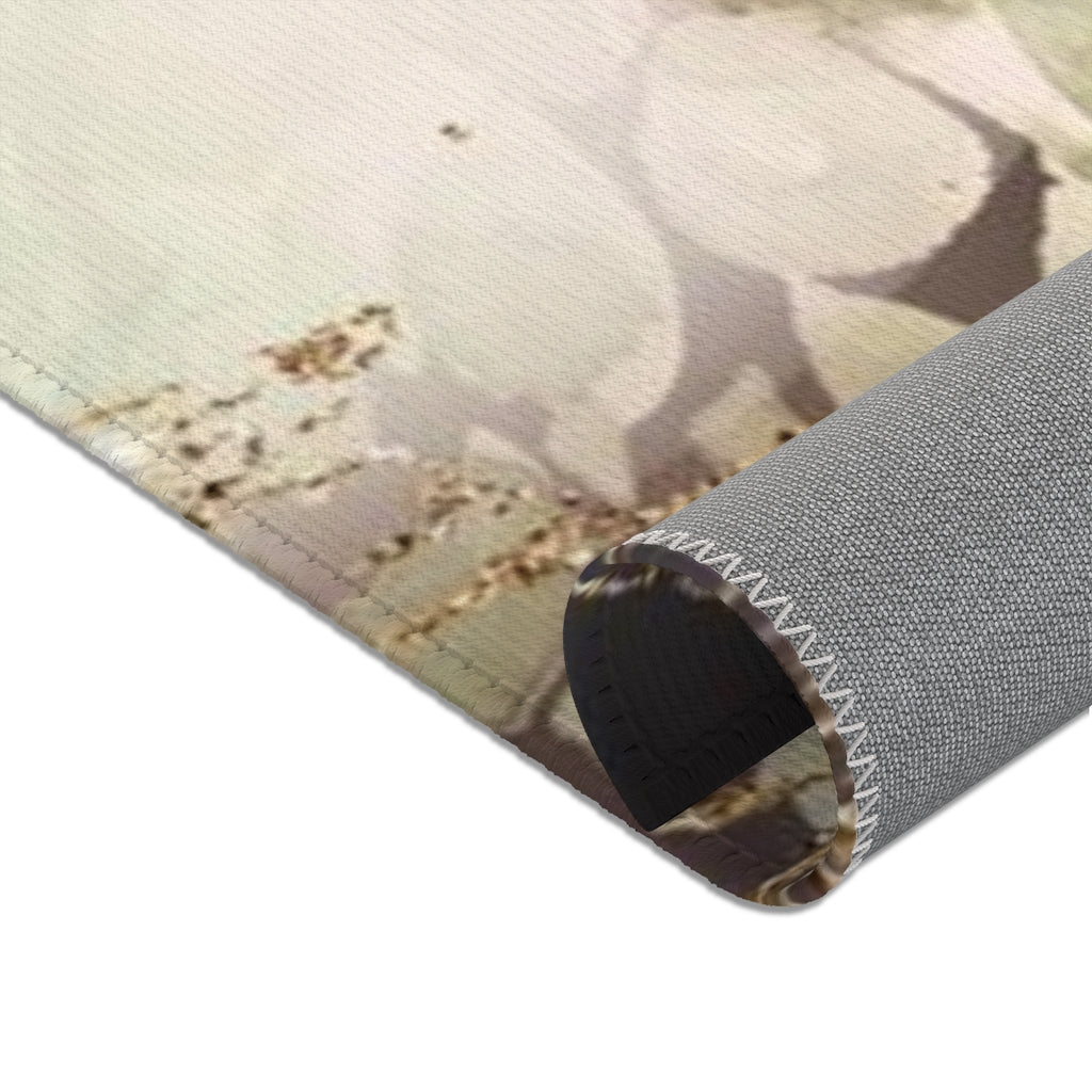 Floral Area Rug | Dark Blush Pink Green Gold