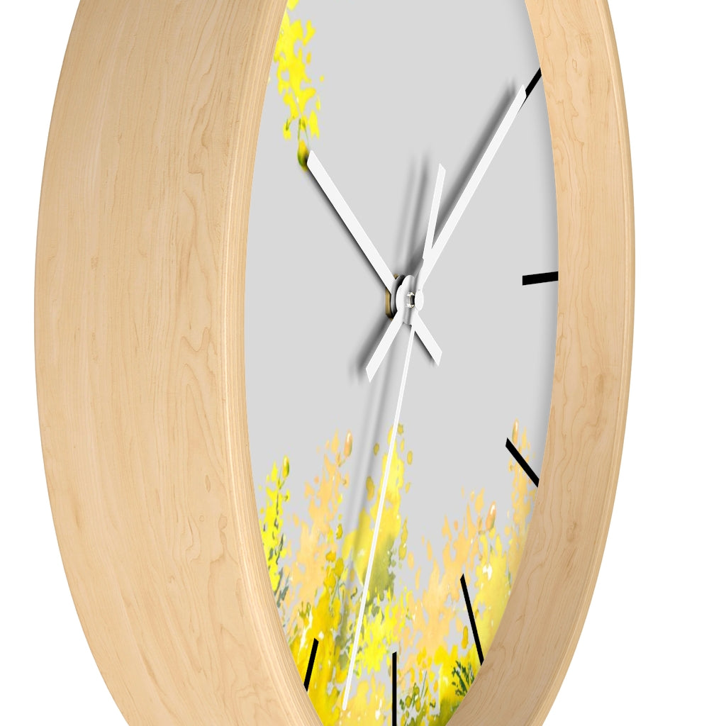 Floral 10" Wood Wall Clock | Gray Yellow Mimosa