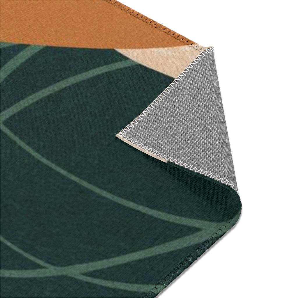 Boho Area Rug | Green Beige Brown Cream Floral